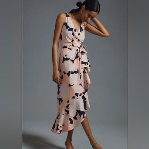 Hutch Asymmetrical Wrap Dress Womens sz S Ruffle Orange Floral V-Neck Midi